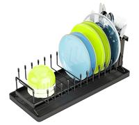 Égouttoir à vaisselle compact en acier au carbone antirouille avec support à couverts - Égouttoir à assiettes peu encombrant pour le rangement des armoires - Essentiels de cuisine