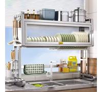 Égouttoir à vaisselle de cuisine à 3 niveaux résistant à la rouille et gain de place avec plaque métallique au-dessus de l'évier et solution de rangement efficace pour des plats propres