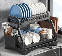 Égouttoir à vaisselle double couche rotatif à 360° avec plaque de vidange - Égouttoir pour évier de cuisine peu encombrant, égouttoir blanc pour une gestion et une organisation efficaces de l'eau