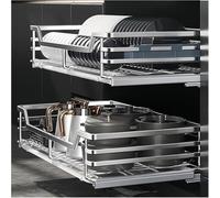Égouttoir à vaisselle en acier inoxydable avec égouttoir, tiroirs coulissants à 2 niveaux pour armoires de cuisine, panier extractible pour rangement d'étagère