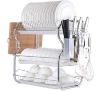 Égouttoir à Vaisselle en Métal Chromé, Porte Vaiselle 3 Etagères pour Assiettes et Tasses-avec 3 Plateaux d’Egouttement