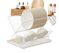 Égouttoir À Vaisselle En Métal - Égouttoirs À Vaisselle À 2 Niveaux, Plateau Collecteur D'eau Amovible | Organisateur De Séchage Pliable | Égouttoir Cuisine Pliable Pour Couverts Assiettes Plats Bols