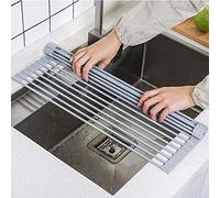 Égouttoir à vaisselle enroulable, Égouttoir pliable en silicone et acier inoxydable for plats, fruits et légumes, plusieurs tailles(43 * 33cm)