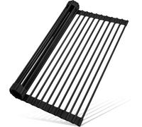 Égouttoir à vaisselle enroulable en silicone enveloppé sur tapis d'évier 44 | Design pliable, surface antidérapante, résistant à la rouille, dessous de plat multifonction, noir