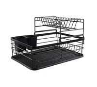 Égouttoir à vaisselle, étagère à vaisselle double couche en fer avec bac de vidange, design d'angle brillant, égouttoir à vaisselle de grande capacité pour le rangement des (2 Compartiments Noir)
