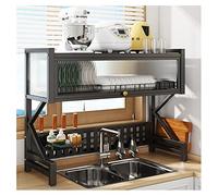 Égouttoir à Vaisselle Extensible à Double Couche - étagère de Rangement de Cuisine Noire avec Couvercle, s'adapte aux Portes d'armoires, Mesure 100x34,5x82 cm, Permet de Gagner de la Place e