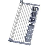 Égouttoir à vaisselle extensible jusqu'à 571 cm avec 2 paniers de rangement Égouttoir à vaisselle enroulable pour évier de cuisine Pliable et enroulable Pour vaisselle tasses fruits fourchettes