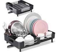 Égouttoir à Vaisselle Extensible, Pliable en Acier Inoxydable avec Porte-Couverts noir Vendos85