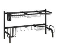 Égouttoir à vaisselle - HOMCOM - au-dessus de l'évier - 2 niveaux - modulables - en acier - 93 x 30 x 52 cm - noir