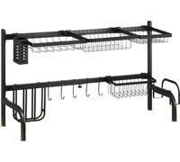 Égouttoir à vaisselle HOMCOM, égouttoir à 2 niveaux, 51-93 cm égouttoir avec crochet, égouttoir pour cuisine évier, acier, noir