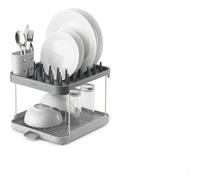 Joseph Joseph Duo Séchoir à vaisselle à 2 niveaux, égouttoir à vaisselle de cuisine avec pot à ustensiles et bec d'égouttage, gris