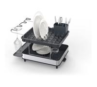 Joseph Joseph Excel- Égouttoir à vaisselle à 2 niveaux pour comptoir de cuisine, égouttoir à vaisselle avec bec d'égouttage, égouttoir à couverts mobile, porte-verre à vin- Acier inoxydable