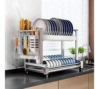 Égouttoir à Vaisselle Multifonctionnel Grande capacité en Acier Inoxydable 304, avec système d'égouttage et Rangement pour Bols, Assiettes et Plats, Compatible avec Les Plans de Travail des