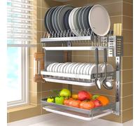 Égouttoir à vaisselle mural à 2/3 niveaux en acier inoxydable avec égouttoir - Étagère de rangement de cuisine multifonction pour un séchage efficace et une utilisation compacte de l'espace (taille