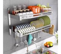 Égouttoir à Vaisselle Mural à 2 Niveaux, Organisateur de Cuisine réglable en Acier Inoxydable avec bac d'égouttage et Porte-Couverts, étagère Peu encombrante pour l'évier (23,6 x 11,8 x 19,7