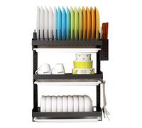 Égouttoir à vaisselle mural à 3 couches, en acier inoxydable 201, égouttoir mural pour rangement, noir avec porte-baguettes 55,5 x 22,6 x 41,2 cm