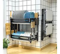 Égouttoir à Vaisselle Mural en Acier Inoxydable 304 - Grand Support Pliable pour Comptoir de Cuisine Avec Égouttoir Amovible, Porte-Couverts et Porte-Planche à Découper