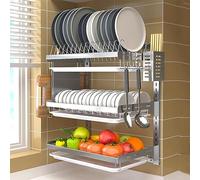 Égouttoir à Vaisselle Mural en Acier Inoxydable Panier de Rangement pour Fruits et légumes avec égouttoir et Baguettes suspendues Cage Porte-Couteau Fournitures de Cuisine Étagère Organisateur d'ust