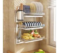 Égouttoir à vaisselle mural réglable en acier inoxydable avec support de planche à découper pour économiser de l'espace de cuisine trois couches en acier 304 idéal pour les petits espaces