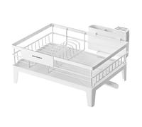 Égouttoir à Vaisselle, Organisateur de Plan de Travail, Bec Rotatif à 360° et Extensible, Bac d’Égouttement, Porte-Couverts, 31 x