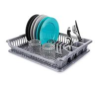 Égouttoir à vaisselle - ORION - 46x37x8,5 cm - Gris - Sans BPA - Plateau amovible - Capacité 12 assiettes