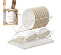 Égouttoir À Vaisselle Pliable - Comptoir À 2 Niveaux, Égouttoirs À Vaisselle, Acier Au Carbone, Acier Inoxydable, Plateau Amovible | Couverts De Cuisine, Assiettes, Plats, Tasses, Sèche-linge, Idéal P