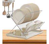 Égouttoir À Vaisselle Pliable - Égouttoir À Vaissele En Acier Inoxydable Au Carbone, Égouttoirs Pour Comptoir De Cuisine À 2 Niveaux, Égouttoirs À Vaisselle, Plateau Collecteur D'eau Amovible Pour Co