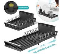 Egouttoir à Vaisselle, Pliable, Egouttoir Vaisselle Inox, 8 assiettes avec 2 porte-ustensiles, Organ la Cuisine 200X474mm-Noir