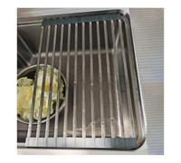 Égouttoir à vaisselle pliable en acier inoxydable avec tubes carrés pour évier de cuisine de 37 à 52 cm (gris 43 x 38 cm) - Peu encombrant et polyvalent.