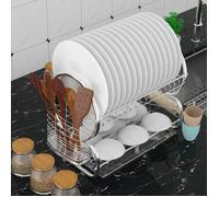 Égouttoir à Vaisselle - Porte-vaisselle en acier inoxydable - 2 niveaux - pour plat, tasse, bac, couverts