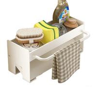 Égouttoir à vaisselle pour évier en acier au carbone non perforé avec porte-brosse et porte-serviette, support compact pour éponge de comptoir pour cuisine ou salle de bain (blanc)