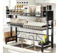 Égouttoir à vaisselle réglable à 2 niveaux/1 niveau pour évier, étagère de rangement extensible pour évier, support de rangement pour couverts, casseroles et assiettes en métal à plusieurs niveaux, su