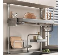 Égouttoir À Vaisselle Réglable À Poser sur L'Évier, Égouttoir De Cuisine À Double Ou Triple Niveau, Grand Espace De Rangement sur Le Comptoir avec Bac D'Égouttage, 78 Cm/30,7 .Single-Layer Wall Cabin