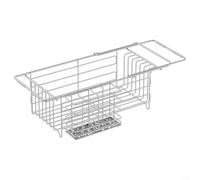 Égouttoir à vaisselle réglable en acier inoxydable avec porte-ustensiles pour éviers de cuisine, avec bras extensibles pour s'adapter à différentes tailles d'évier et organiser les ustensiles