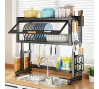 Égouttoir à vaisselle réglable en hauteur avec rabat magnétique, support multifonction pour ustensiles de cuisine, design peu encombrant