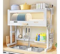 Égouttoir à vaisselle réglable en hauteur avec rabat magnétique, support multifonction pour ustensiles de cuisine, design peu encombrant