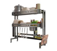 Égouttoir à vaisselle sur évier en acier inoxydable - Égouttoir peu encombrant avec panier à couverts amovible et porte-couteaux - Organiseur de cuisine élégant pour un séchage efficace et un