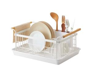 Égouttoir à vaisselle Yamazaki Home avec égouttoir amovible, comptoir de cuisine, support de séchage à vaisselle en acier et bois, taille unique, blanc