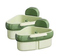 Égouttoir d'angle à Ventouse pour évier, crépine d'angle Curetoaway, Panier Triangulaire à vidage Automatique, Support de Rangement en Plastique pour éviers de Cuisine et de Salle (Green 2PCS)