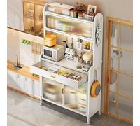 Égouttoir de cuisine à 5 niveaux avec étagères réglables, support pour micro-ondes et tiroirs, cadre en métal, noir, 80 cm, solution de rangement peu encombrante pour la maison et la cuisine