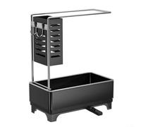 Égouttoir d'évier de cuisine avec porte-éponge, distributeur de savon et barre de serviette pour un rangement pratique des outils de nettoyage (noir)