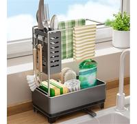 Égouttoir d'évier de cuisine, distributeur de savon, égouttoir à vaisselle à 2 niveaux, pour cuisines, salles de bains, lieux de travail, salles d'artisanat et bureaux (gris)