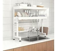 Égouttoir d'évier Double Couche en Acier Inoxydable, étagère de Rangement de Cuisine Peu encombrante avec passoire, égouttoir Haute efficacité, Convient aux Assiettes, casseroles, poêles et