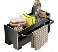 Égouttoir d'évier en acier au carbone avec une plaque de drainage inclinée pour diriger l'eau dans l'évier, dispose d'un porte-brosse avec trous de tailles multiples et d'un porte-serviettes pour la