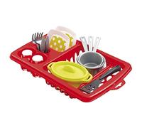 Jouets Ecoiffier - 956 - Égouttoir à vaisselle pour enfants + vaisselle et couverts - 22 pièces - Jeu d'imitation - Dès 18 mois - Fabriqué en France, Rouge