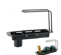 Égouttoir - Égouttoir d'évier extensible, porte-éponge, panier de vidange, panier de vidange, bac de rangement pour bac à eau, lavabo à légumes, organisateur de porte-ustensiles en acier inoxydable