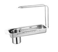 Égouttoir fin extensible - Panier réglable, design ventilé en acier inoxydable, support de passoire de cuisine rétractable, porte-éponge et chiffon | Pour maison, restaurant, hôtel, cuisine, rangement