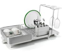 Joseph Joseph Extend Steel Plus Égouttoir à Vaisselle Extensible, Acier Inoxydable, avec Porte-Verres et Bec Verseur