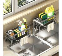 Égouttoir multifonctionnel pour évier, en ABS/acier inoxydable, peut contenir du liquide vaisselle, une éponge, un torchon, un filet d'égouttage pour ustensiles de cuisine, un support pour torchon d'é