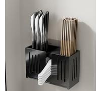 Égouttoir mural pour couverts de cuisine, égouttoir à couverts avec 3 compartiments, égouttoir à vaisselle avec plateau d'égouttement (noir)